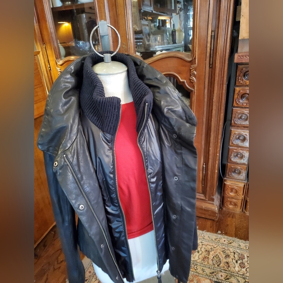 Mackage two part Black Lamb Skin Leather Jacket with Ribbed Collar - Picture 6 of 15